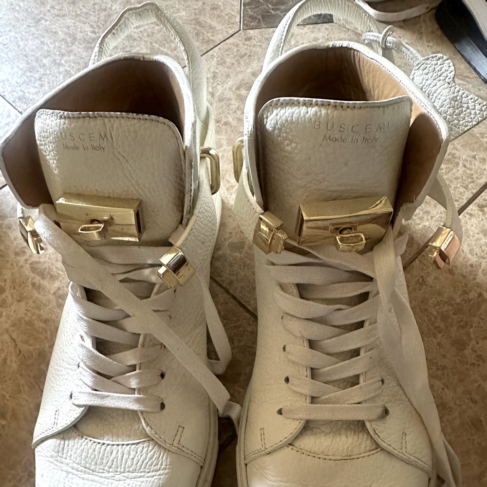 Buscemi white & gold locket shoes